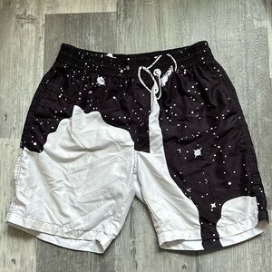 Black and White Swimming Trunks Size Medium Cotton and Spandex Paint Pattern